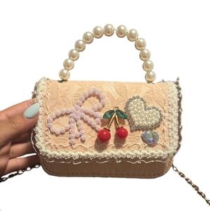 Charming Pink Kids Bag with Pearl Handle